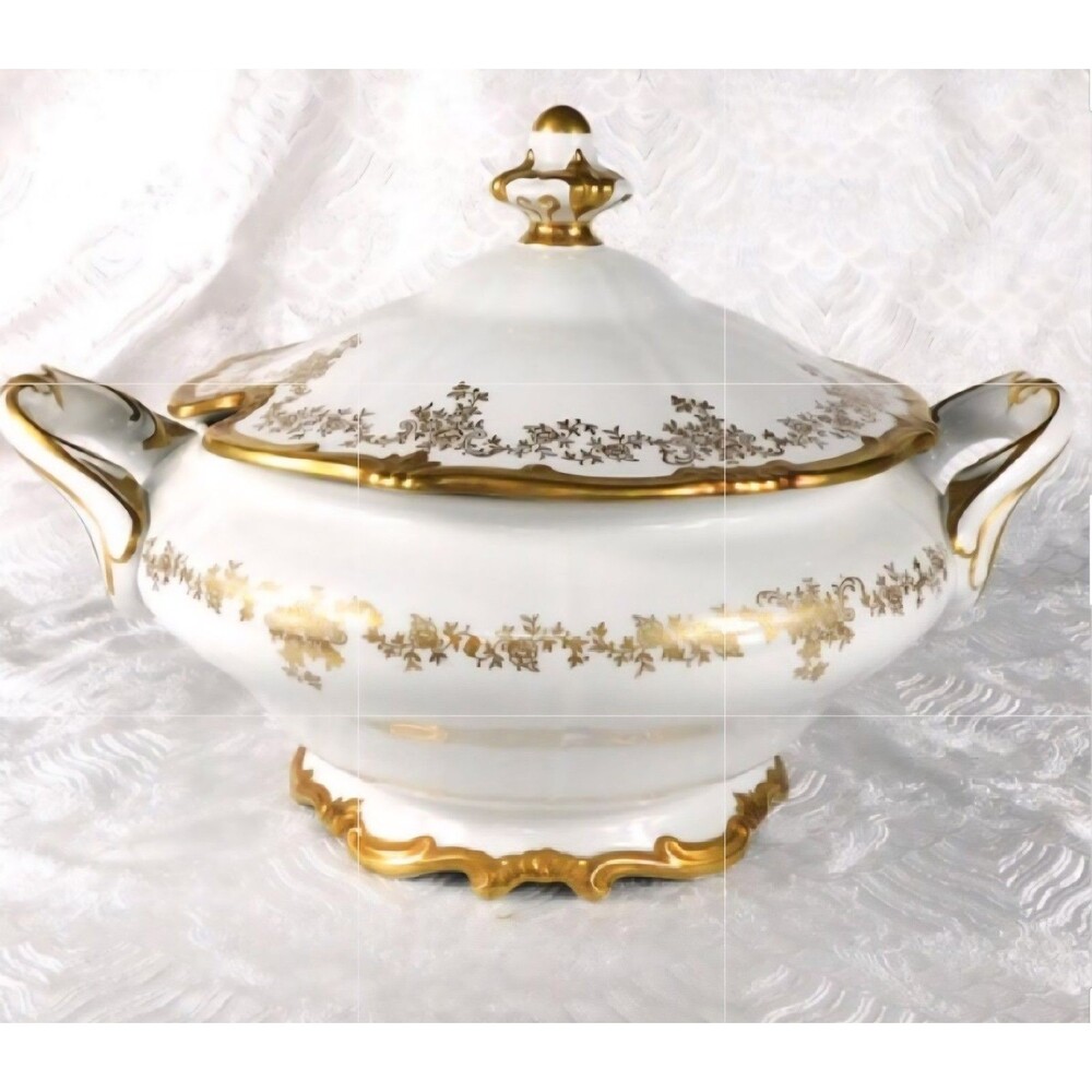 Weimar Porzellan Katharina Gold Floral Porcelain Tureen Bowl W/Lid, #14051/50